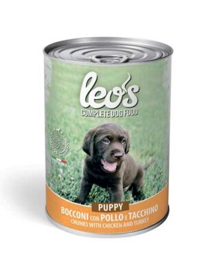LeoS-Dog-Puppy-Pollo&Tacchino-415g-cibo-umido-per-cani
