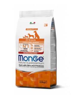 Monge-Superpremium-All-Breeds-Puppy-Junior-Anatra-Riso&Patate-CIBO-SECCO-PER-CANI