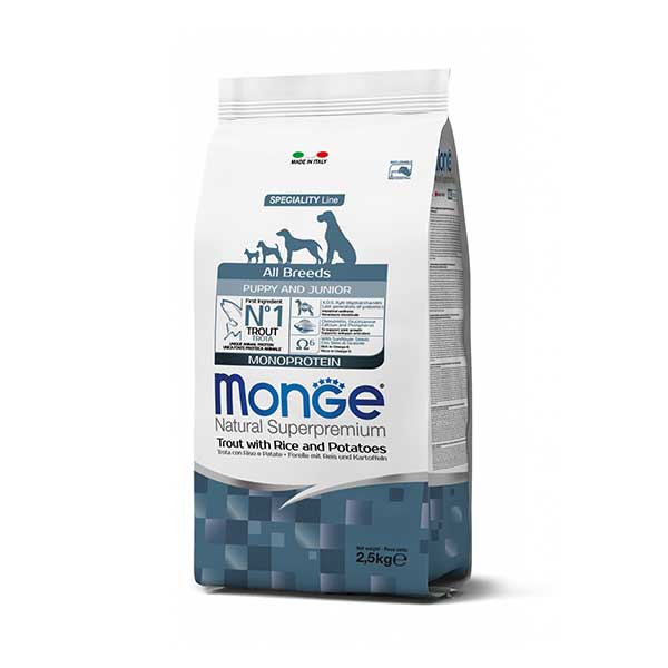 Monge-Superpremium-All-Breeds-Puppy-Junior-Trota-Riso&Patate-cibo-secco-per-cani