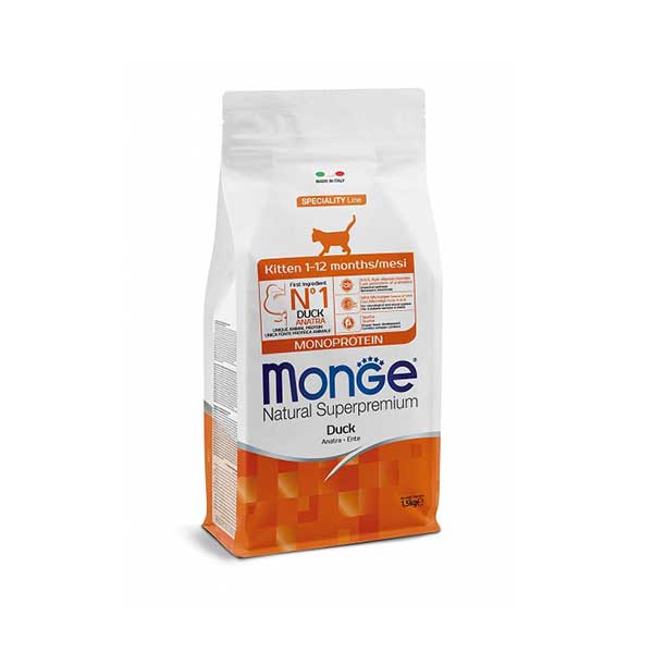 Monge-Gatto-Kitten-Anatra-1.5kg Monge-Gatto-Kitten-Anatra-1.5kg è un alimento completo per gatti